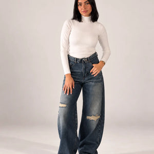 Street Style Wide-Leg Dark Jeans