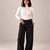 Black Melton Fold-Over Waist Wide Leg Pants