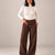 Brown Melton Fold-Over Waist Wide Leg Pants