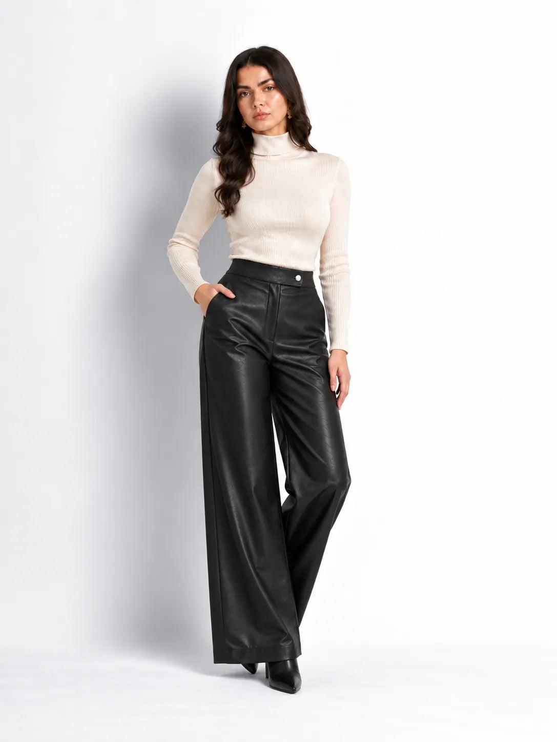 Black Faux Leather Wide-Leg Pants