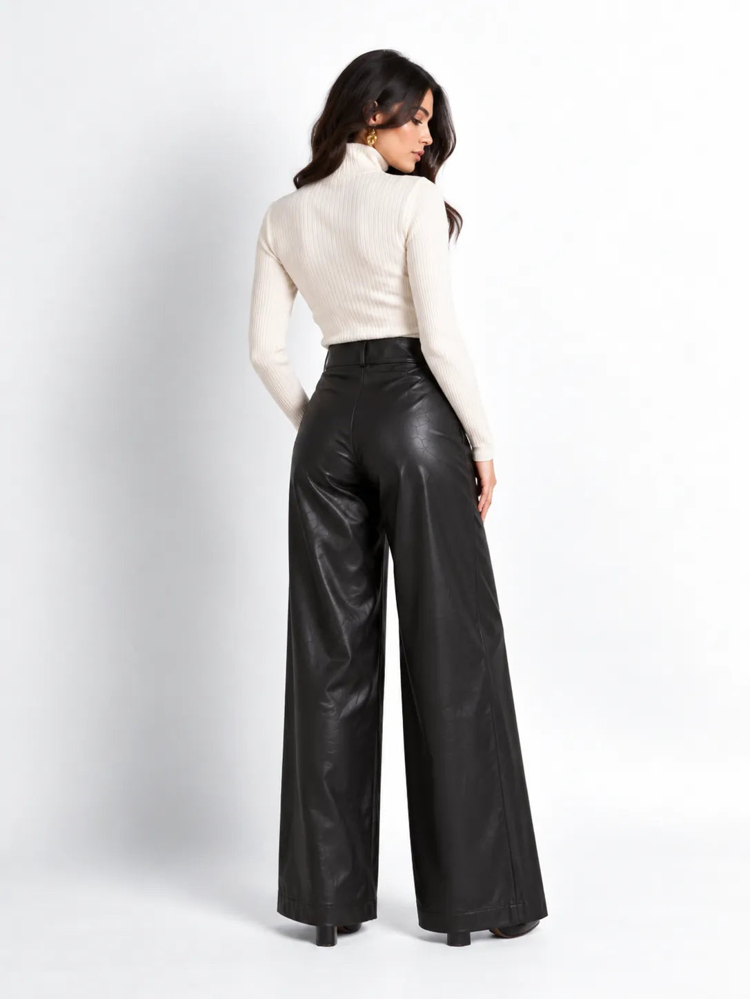 Black Faux Leather Wide-Leg Pants