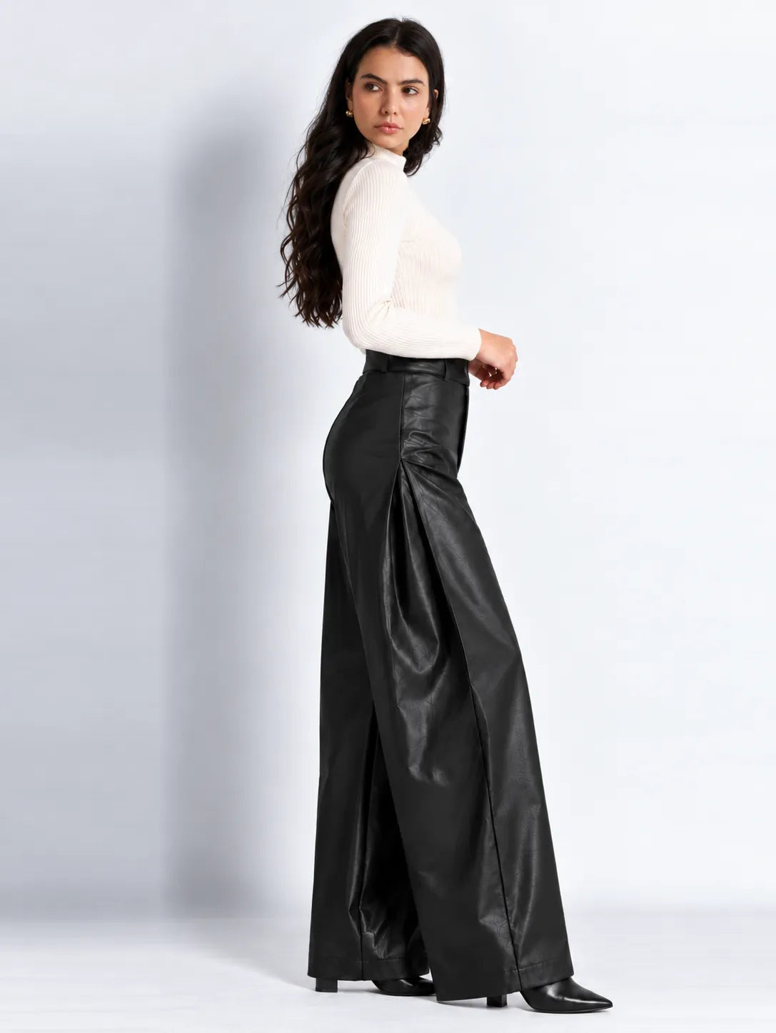 Black Faux Leather Wide-Leg Pants