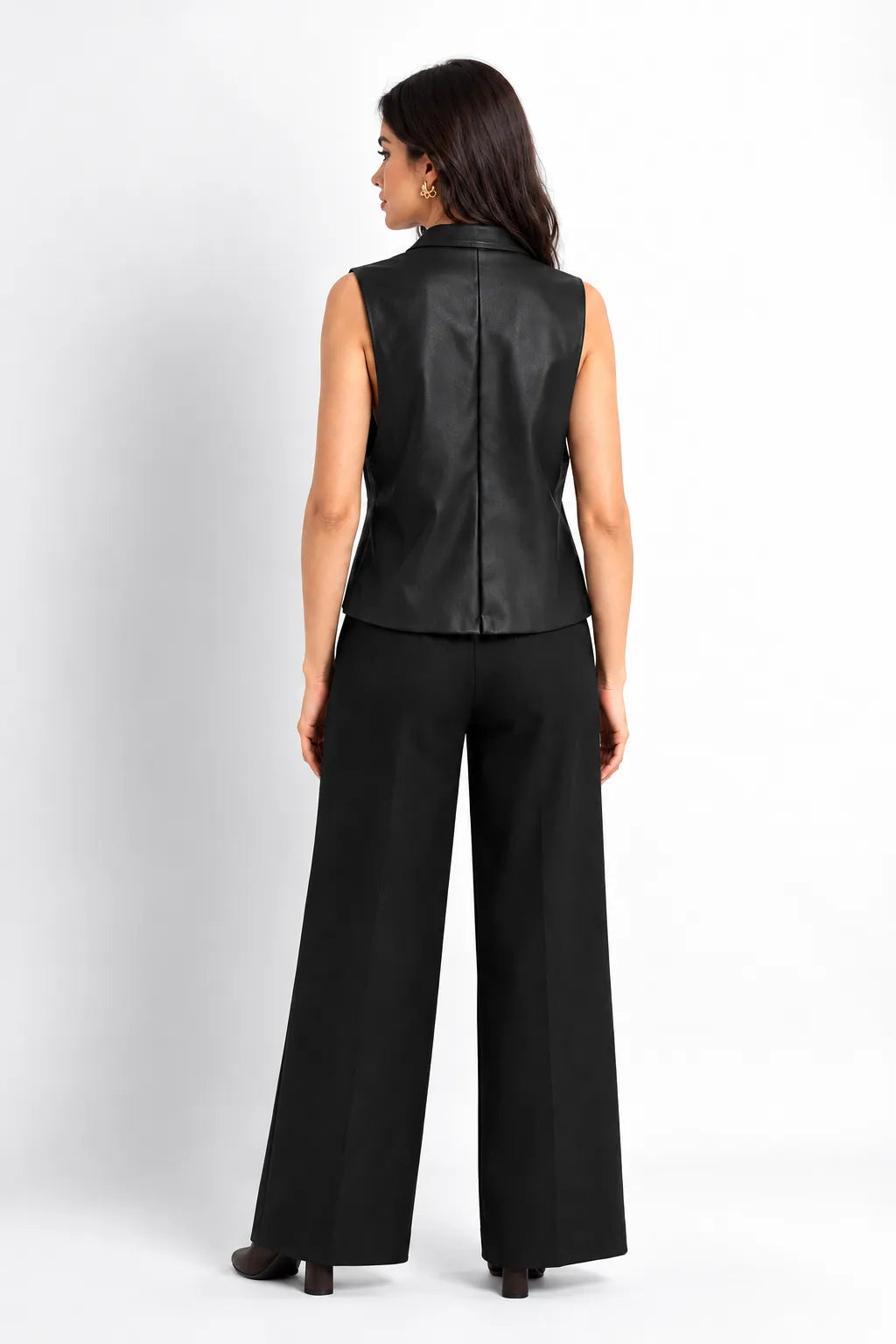 Black Faux Leather Military Vest