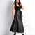 Black Faux Leather Wrap Midi Skirt