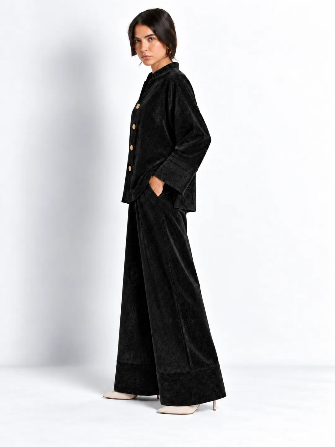 Black Textured Velvet Japanese Set