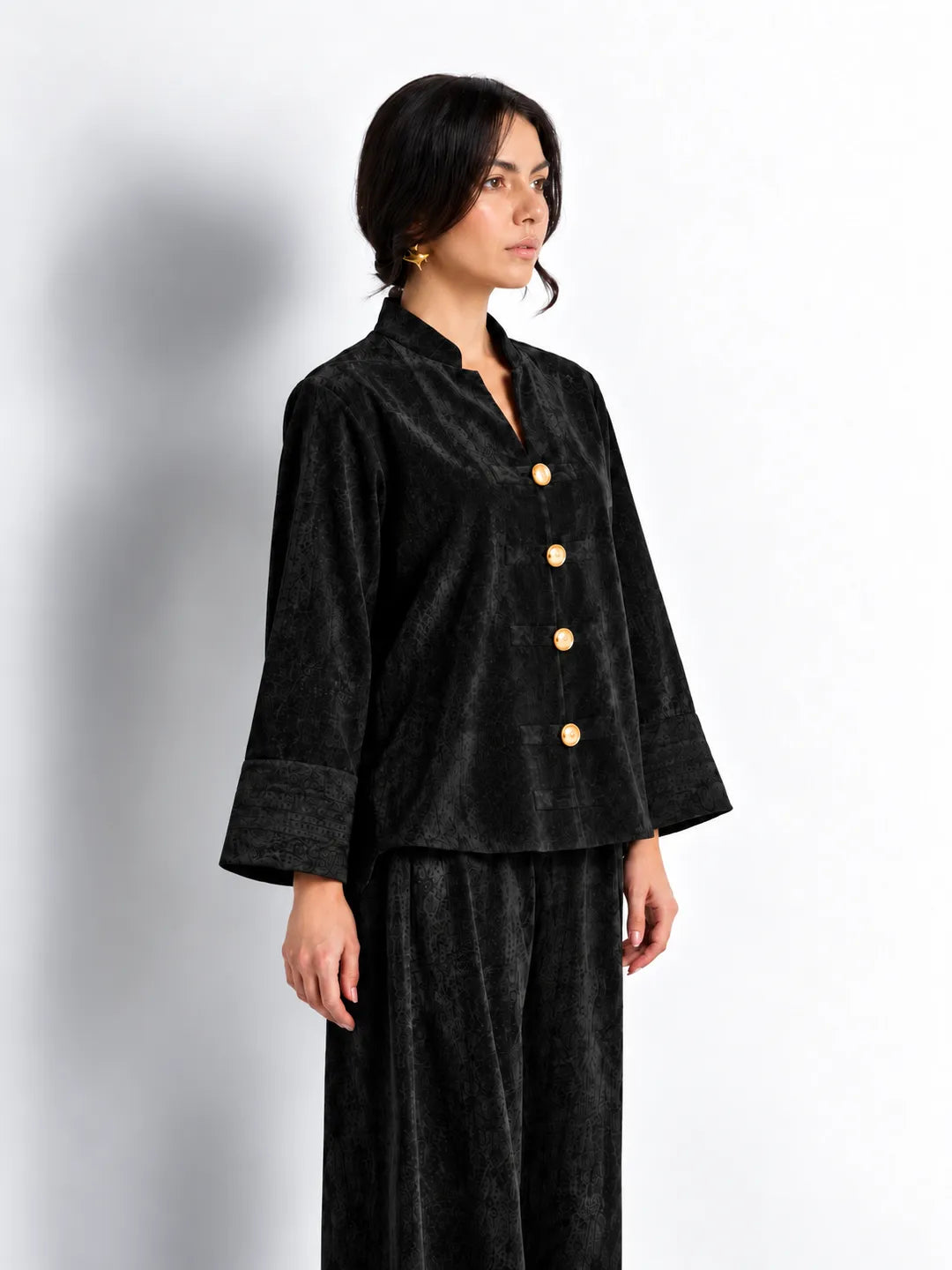 Black Textured Velvet Japanese Set