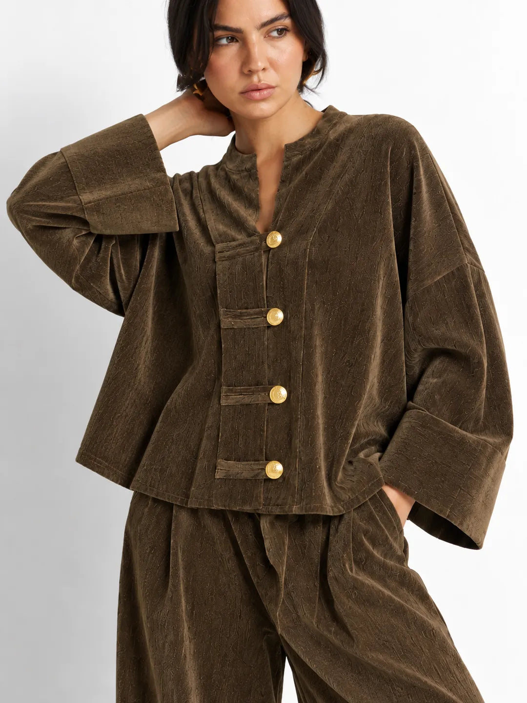 Brown Textured Velvet Japanese Set