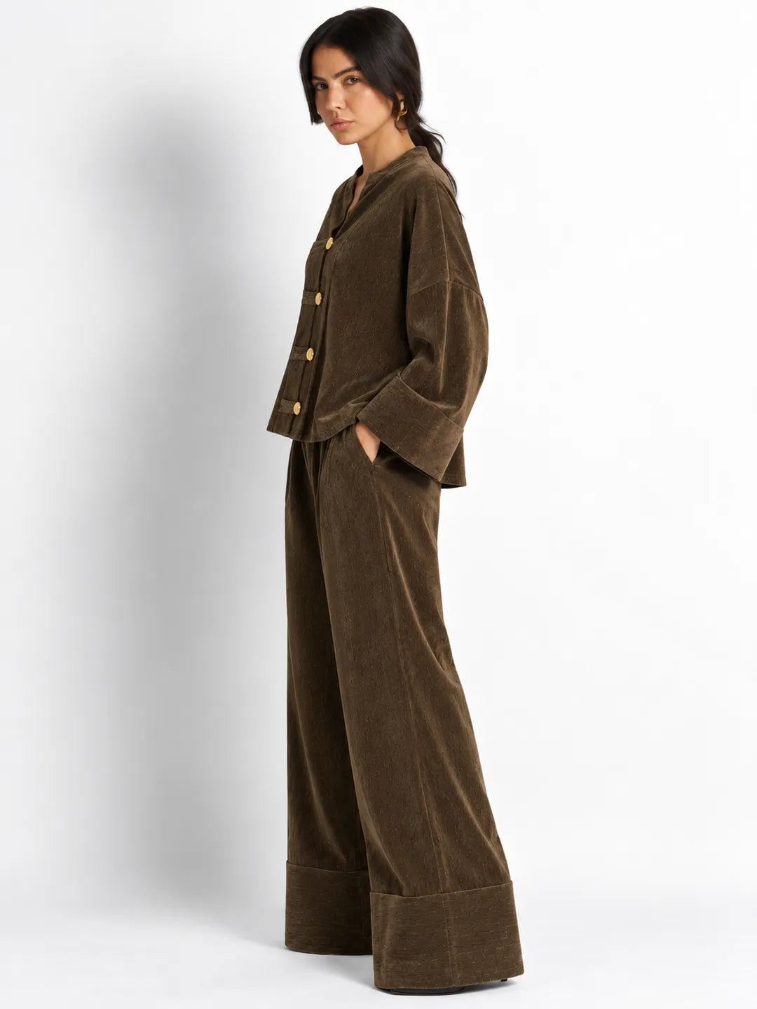 Brown Textured Velvet Japanese Set