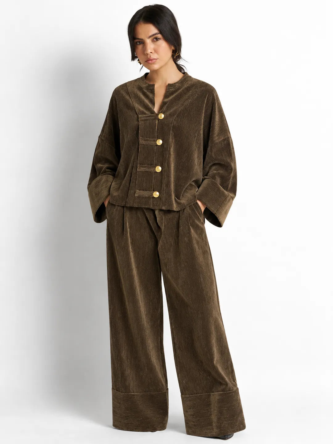 Brown Textured Velvet Japanese Set