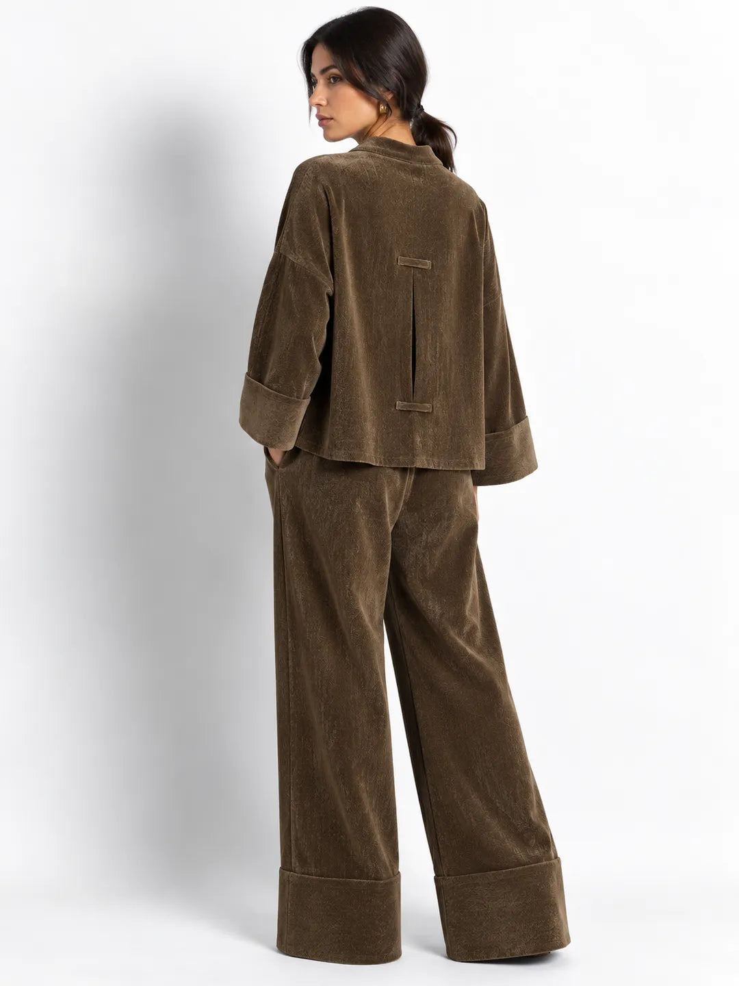 Brown Textured Velvet Japanese Set