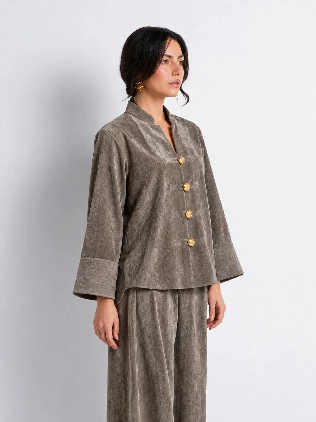 Coffee Textured Velvet Japanese Set