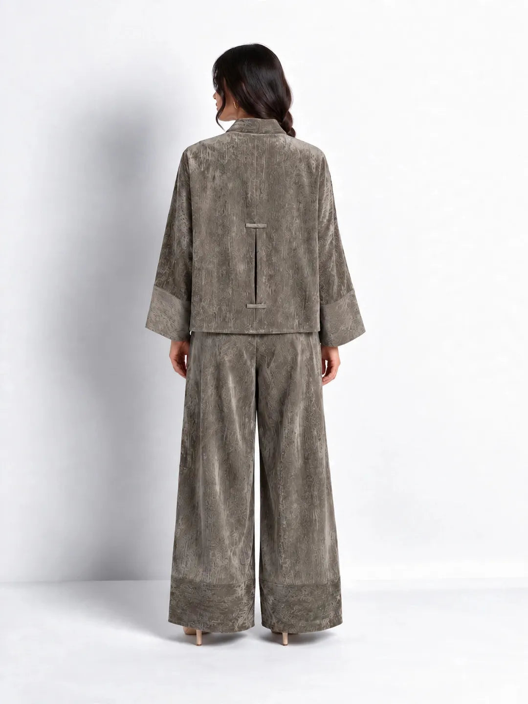 Coffee Textured Velvet Japanese Set