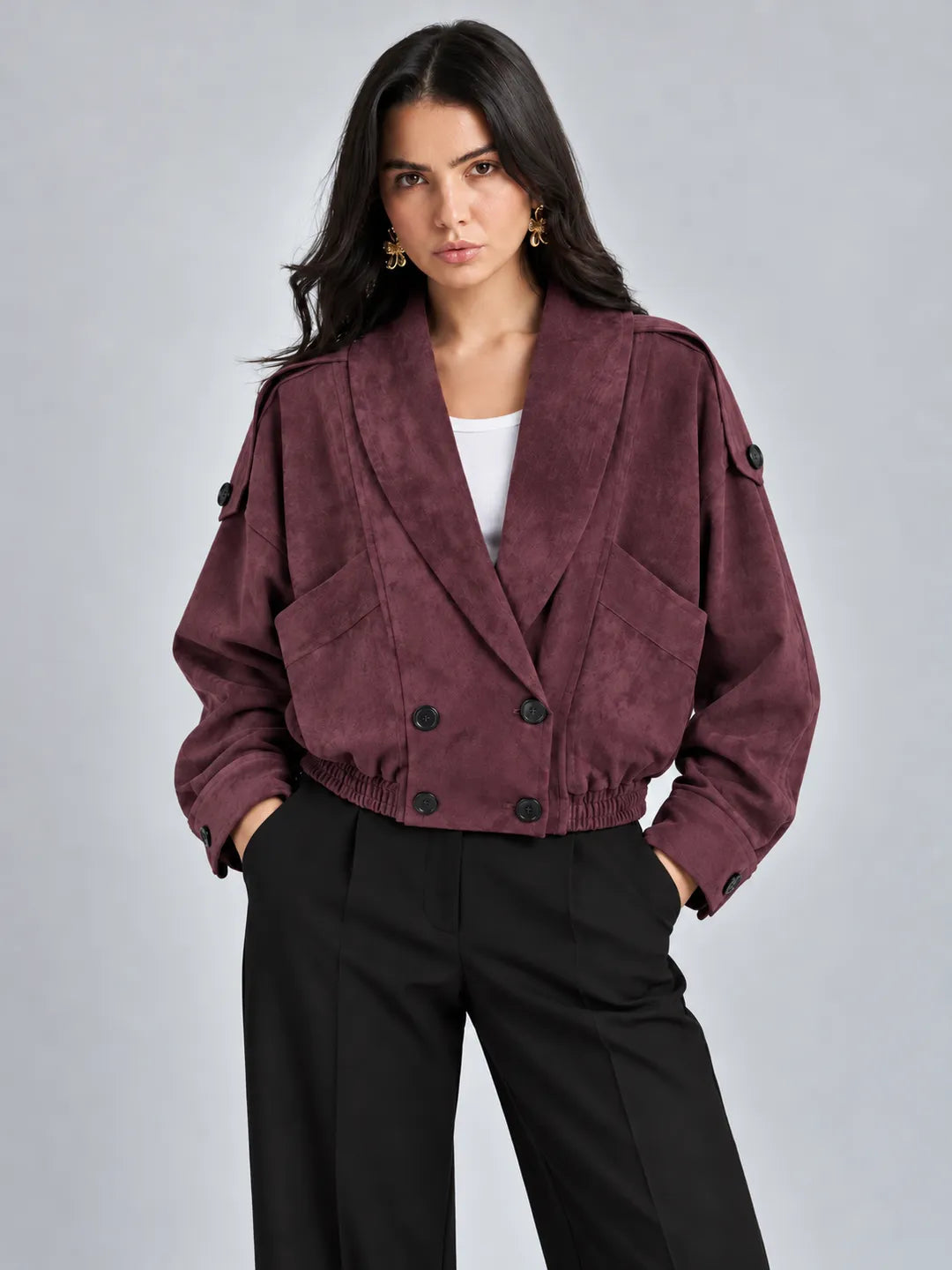 Burgundy Suede-Effect Jacket