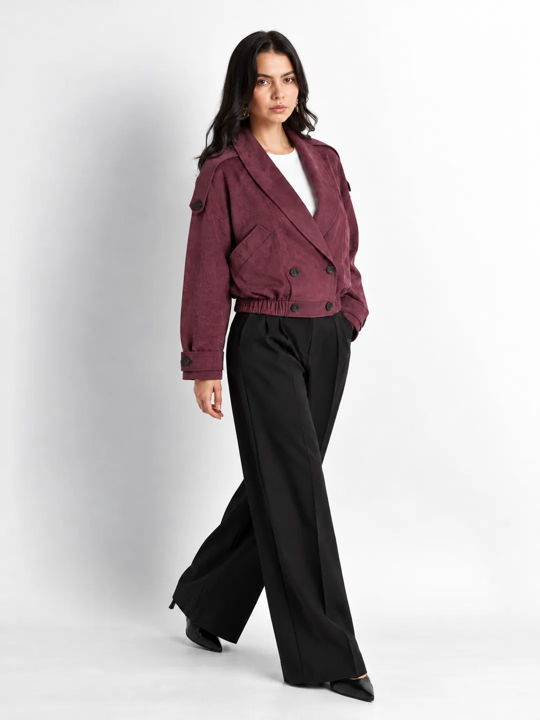 Burgundy Suede-Effect Jacket