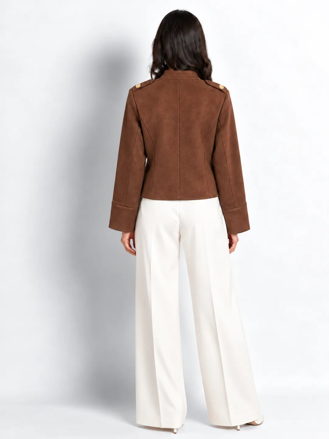 Camel Brown Suede Military Zip-Up Jacket