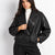 Black Faux Leather Bomber Jacket