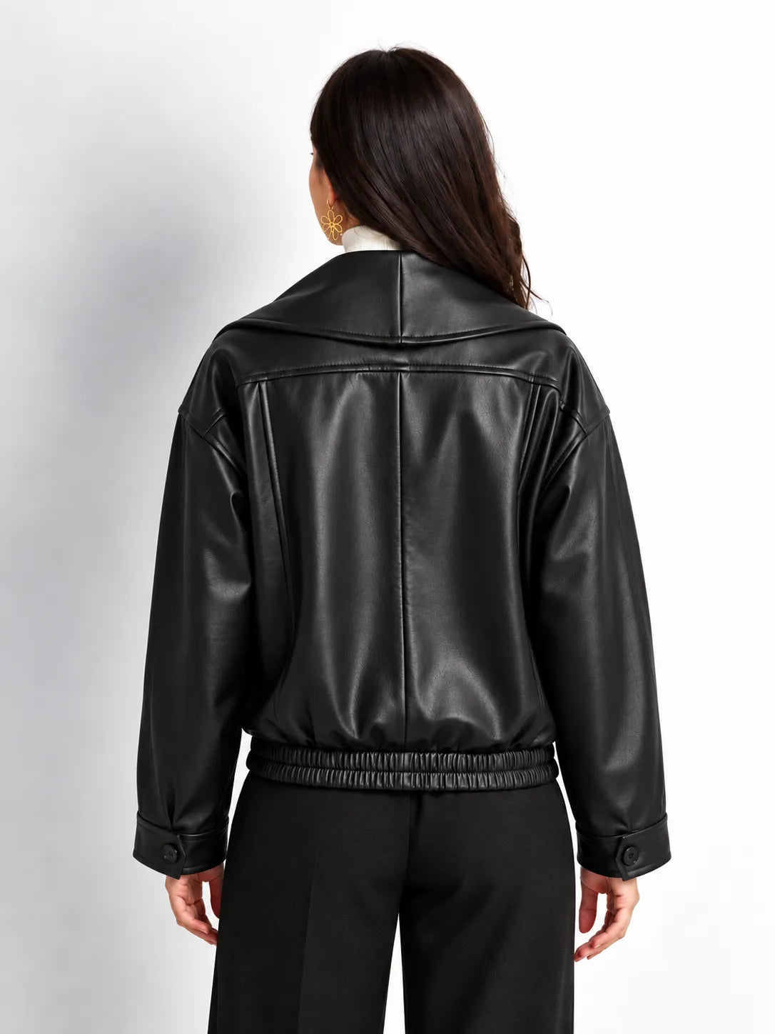 Black Faux Leather Bomber Jacket