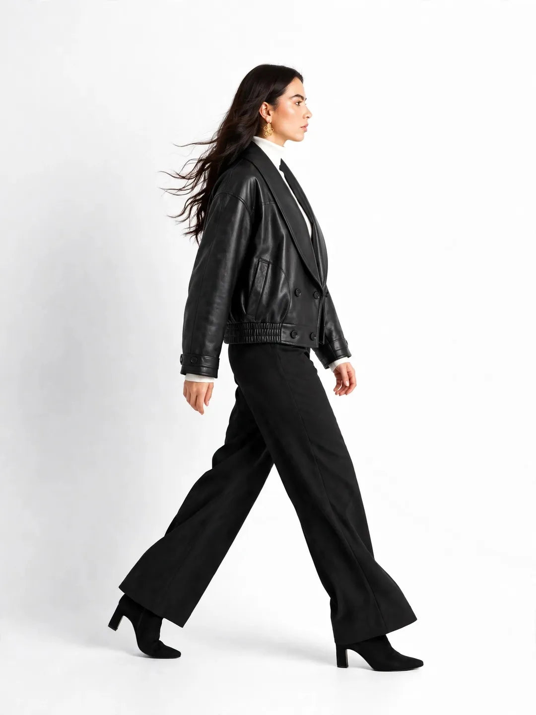 Black Faux Leather Bomber Jacket