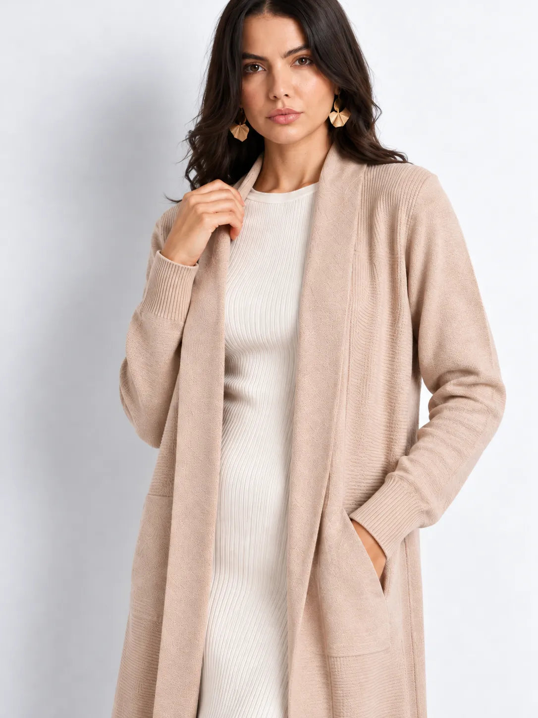 Beige Soft Knit Longline Cardigan
