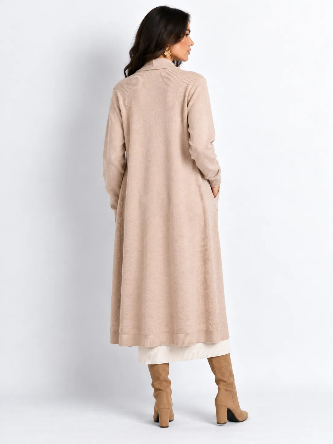 Beige Soft Knit Longline Cardigan