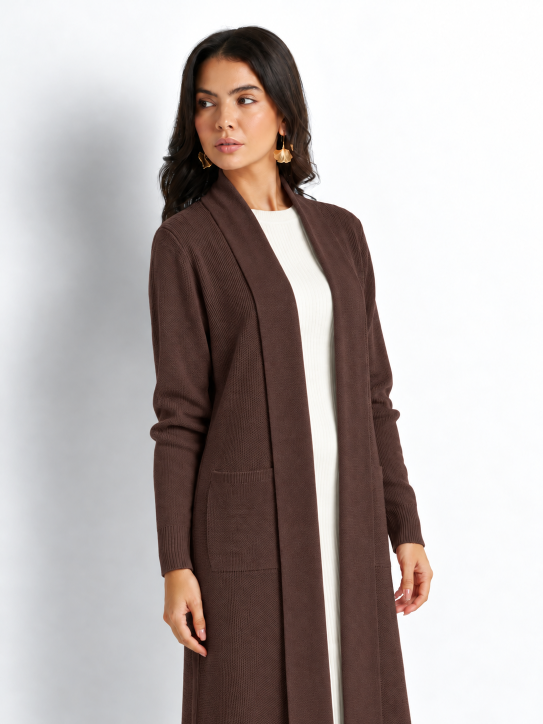 Brown Soft Knit Longline Cardigan