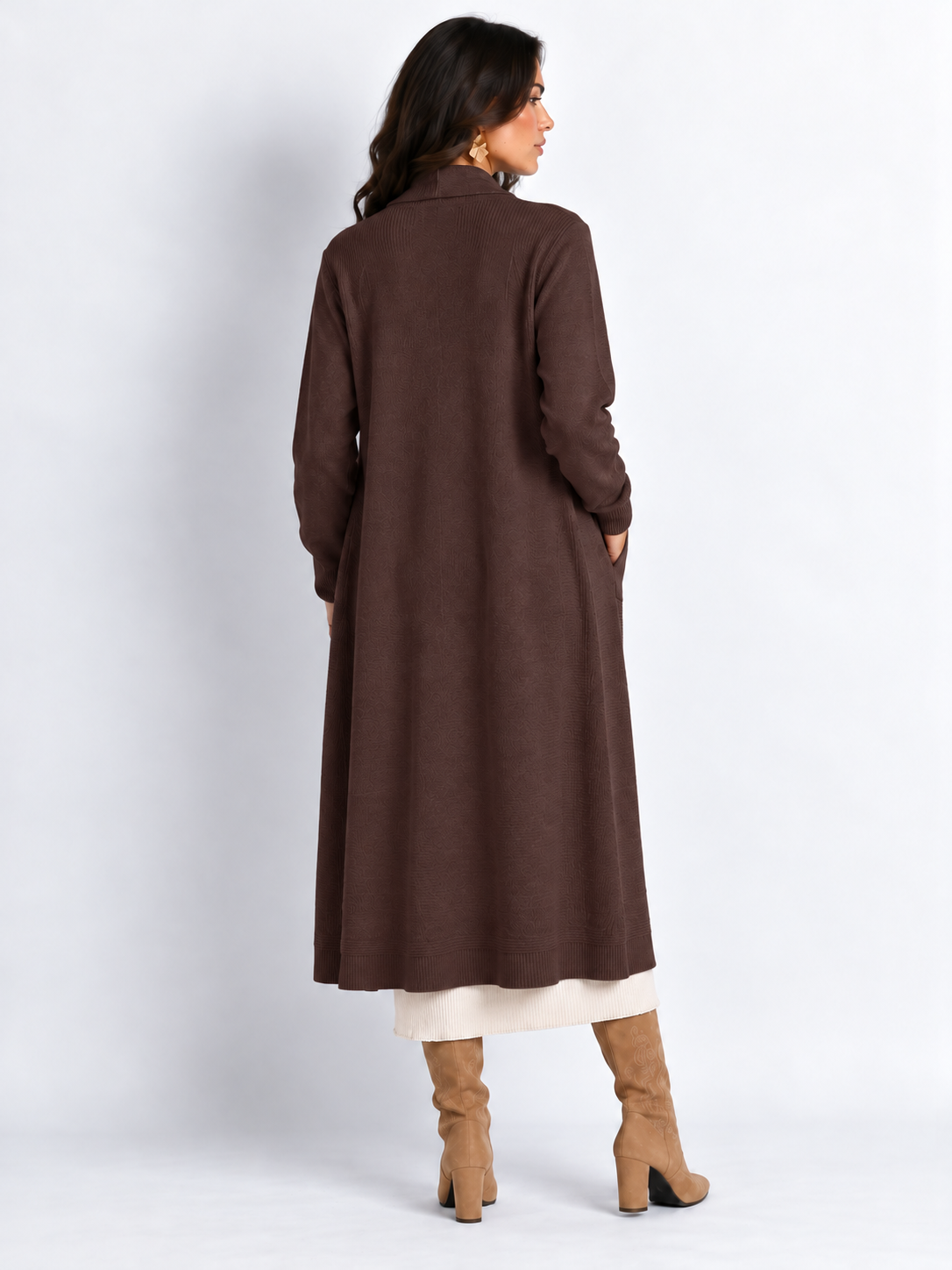 Brown Soft Knit Longline Cardigan