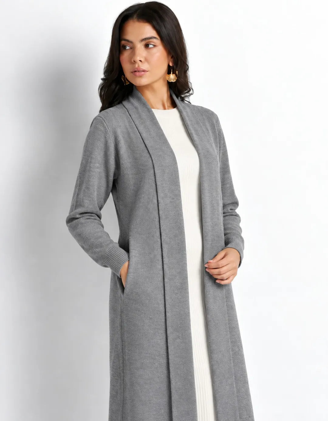 Grey Soft Knit Longline Cardigan