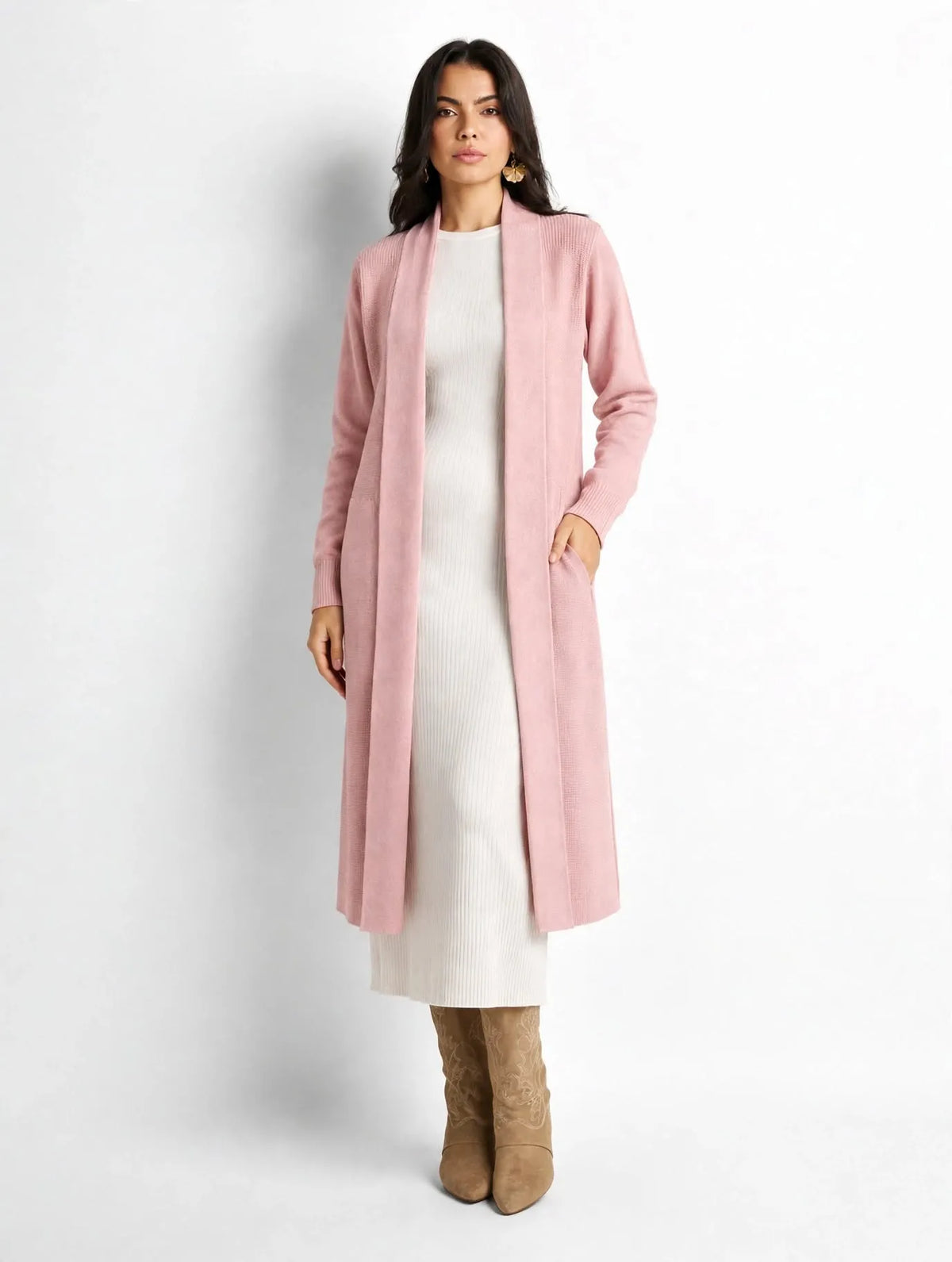 Pink Soft Knit Longline Cardigan