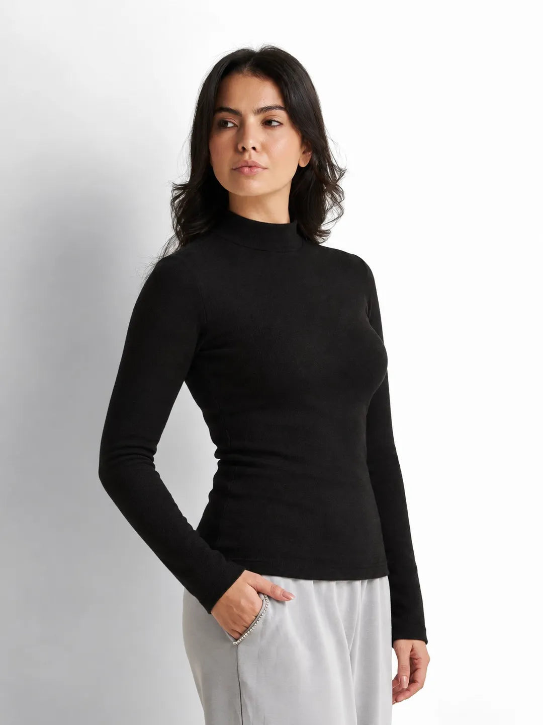 Black Wool High Neck Top