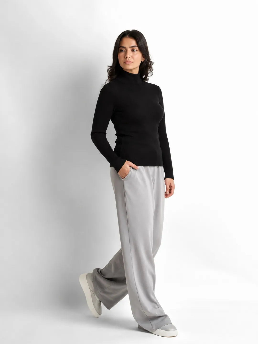 Black Wool High Neck Top