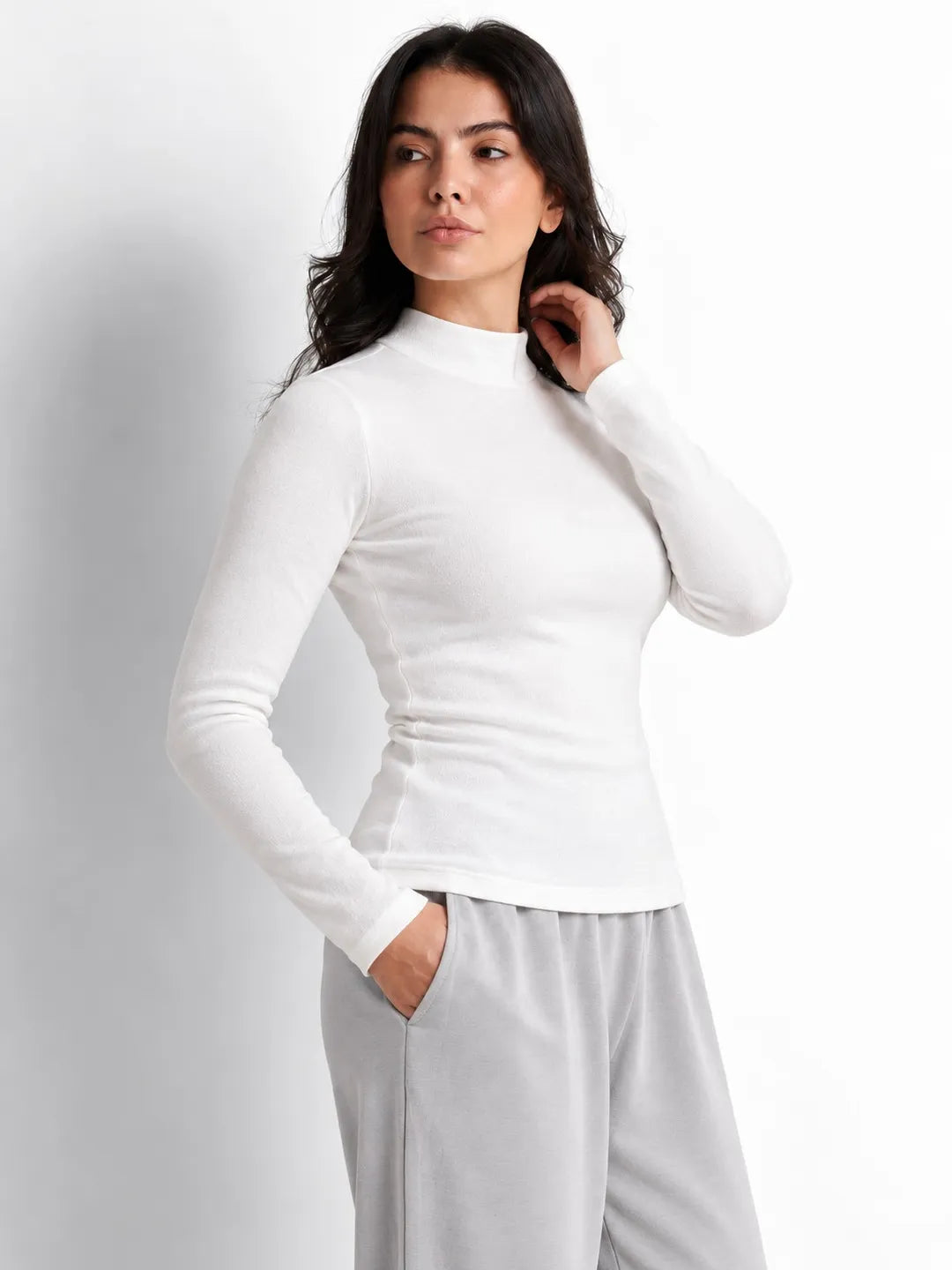 White Wool High Neck Top