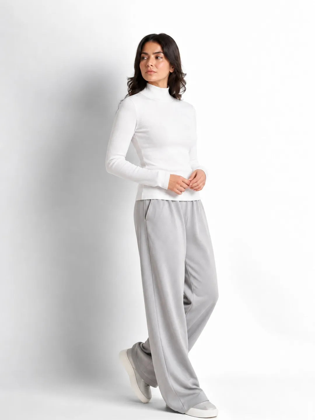 White Wool High Neck Top
