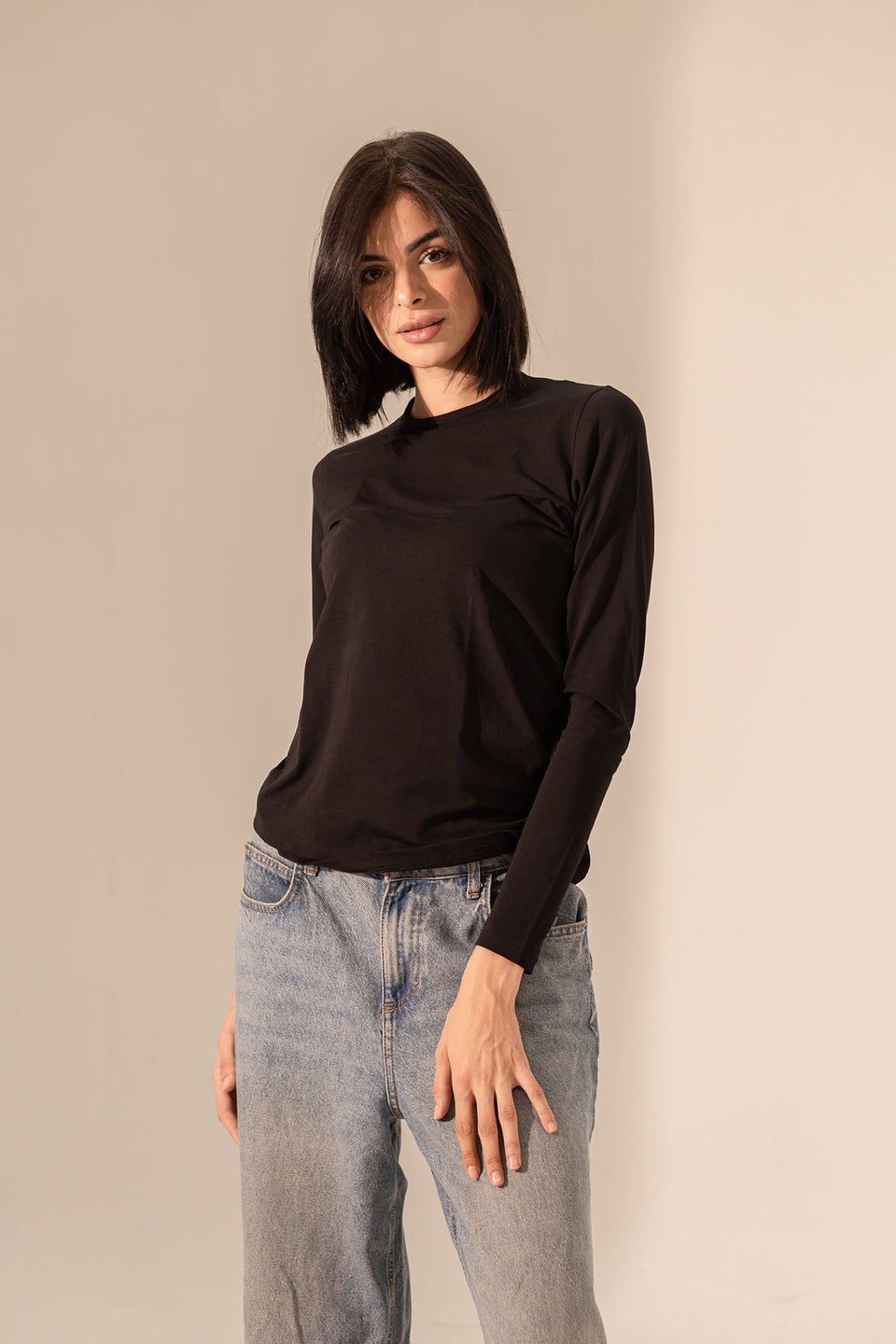 Black Long Sleeves Pure Cotton Basic