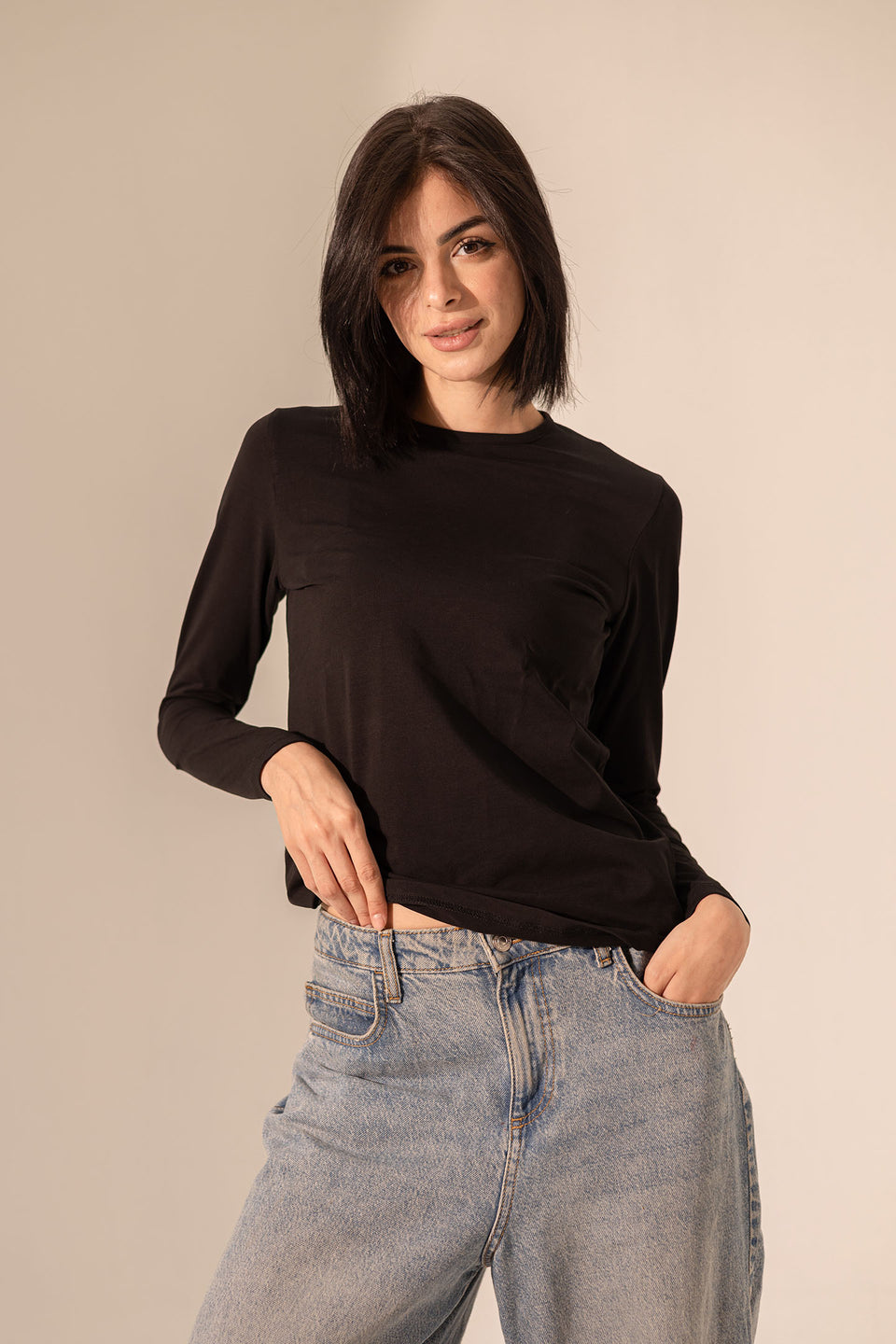 Black Long Sleeves Pure Cotton Basic