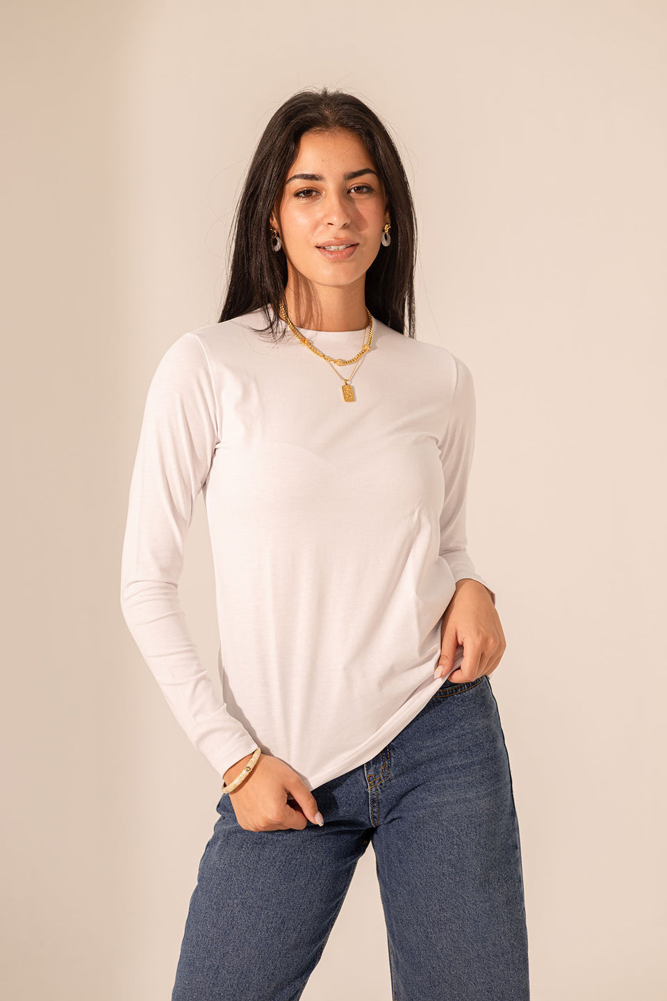 White Long Sleeves Pure Cotton Basic
