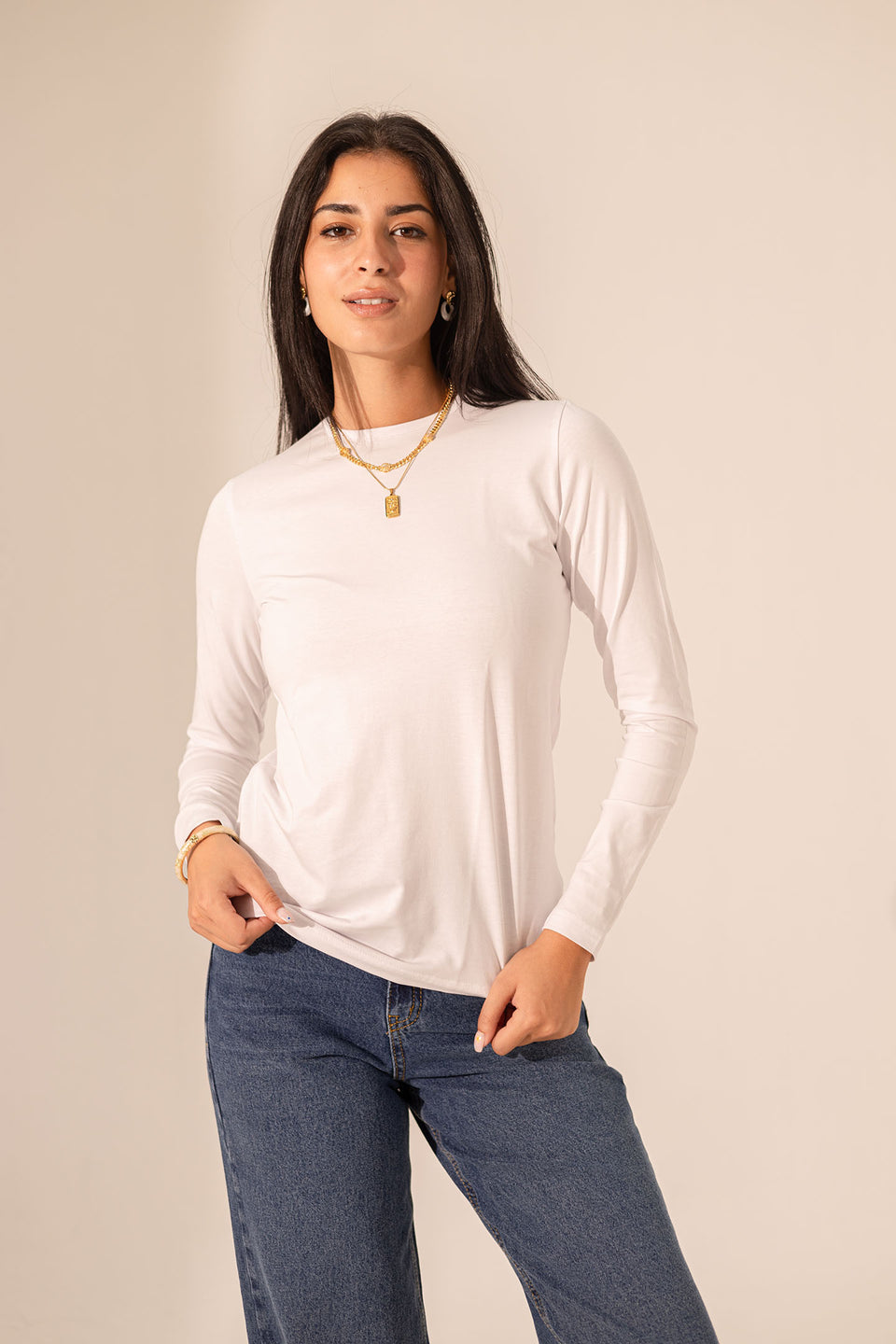 White Long Sleeves Pure Cotton Basic