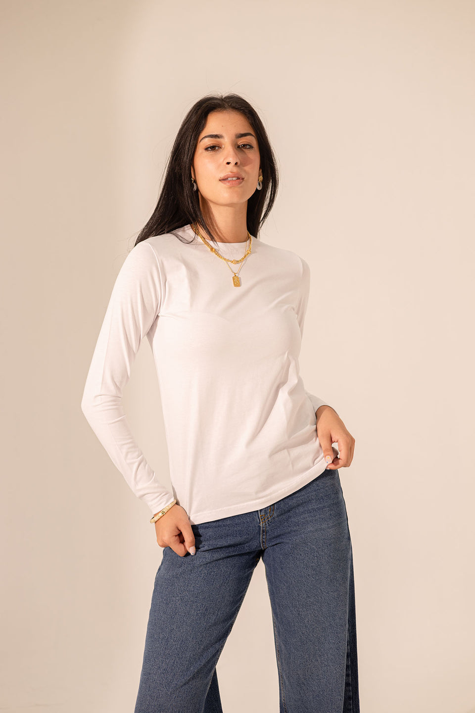 White Long Sleeves Pure Cotton Basic