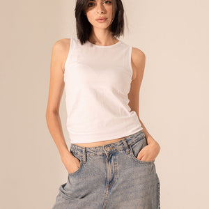 White Sleevless Pure Cotton Basic