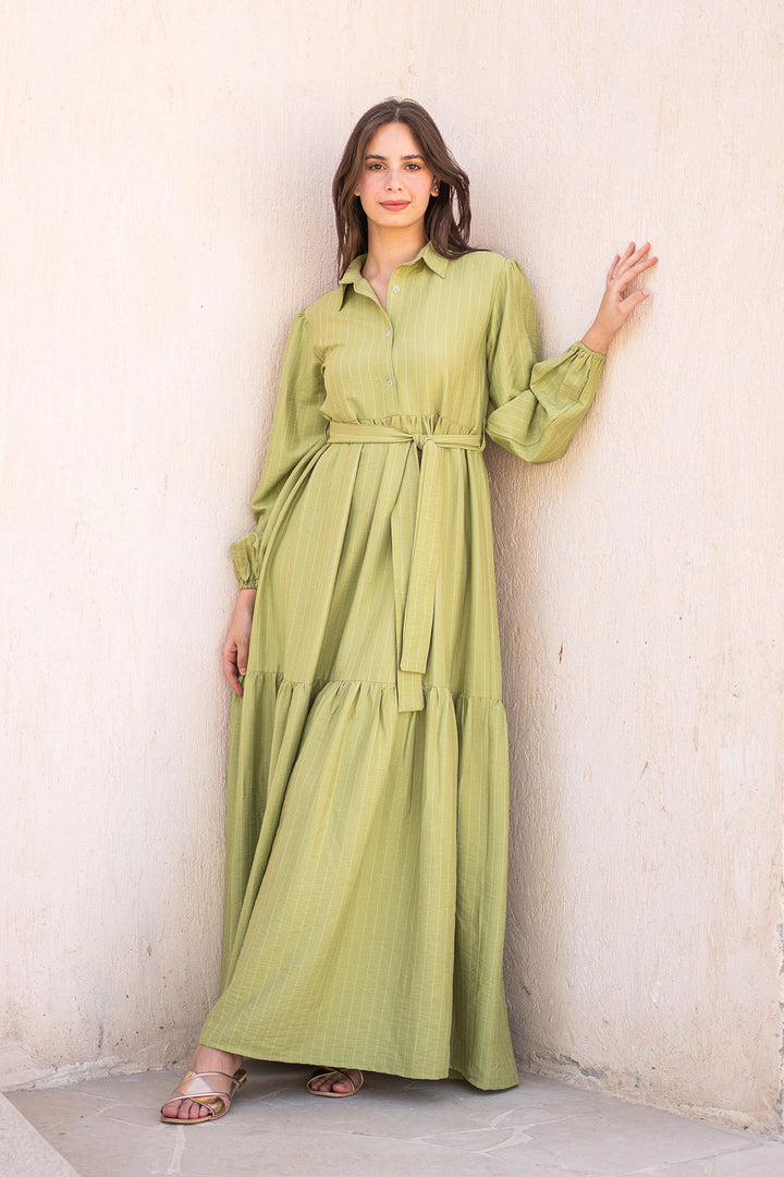 Lime Stripped Dresss With Belt