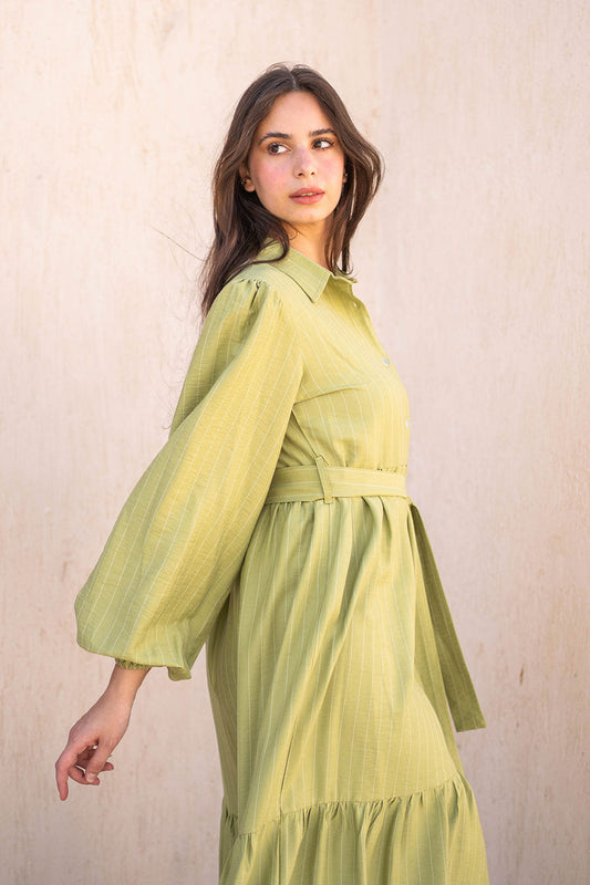 Lime Stripped Dresss With Belt