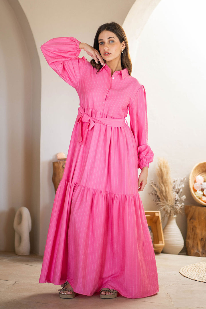 Pink Stripped Dresss With Belt