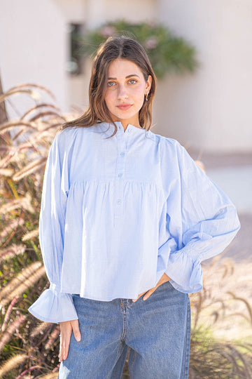 Puffy Sleeves Blue Blouse