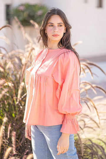 Puffy Sleeves Pink Blouse