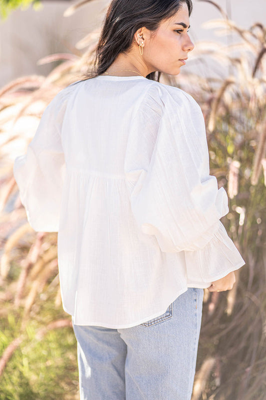 Puffy Sleeves White Blouse