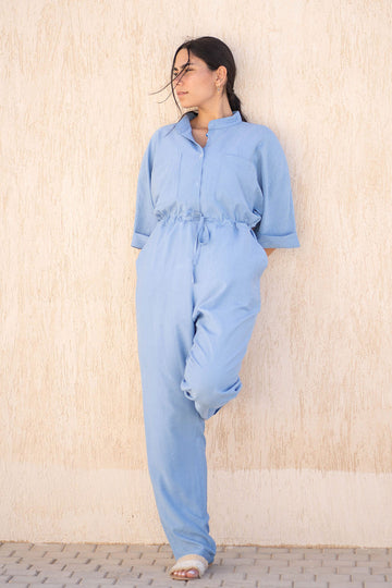 Blue Linen Comfy Jumpsuit