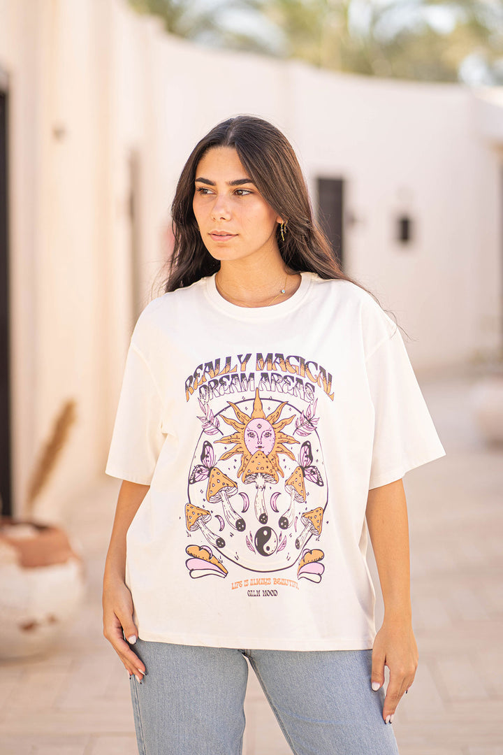 White Oversize Printed T-shirt