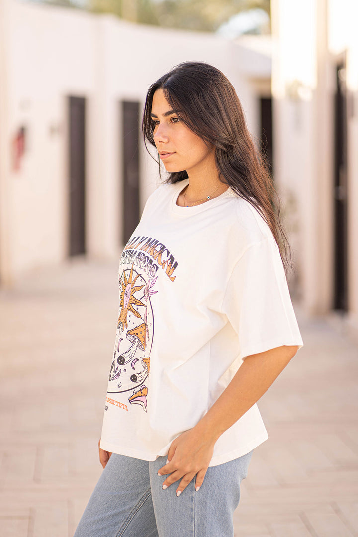White Oversize Printed T-shirt