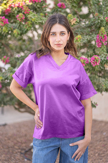 Purple V-Neck Oversize T-shirt