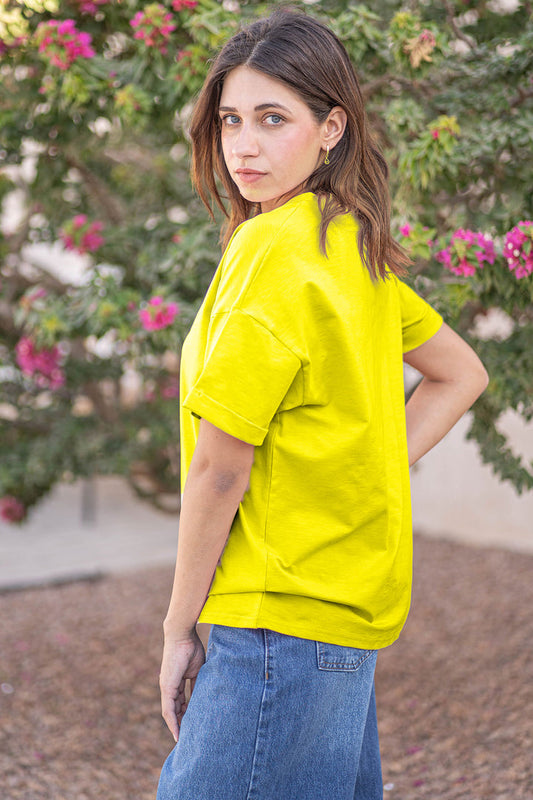 Yellow V-Neck Oversize T-shirt