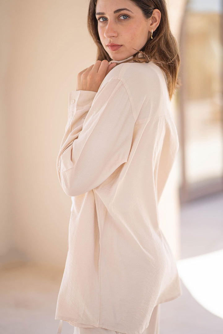 Beige Summer Tied Linen Set